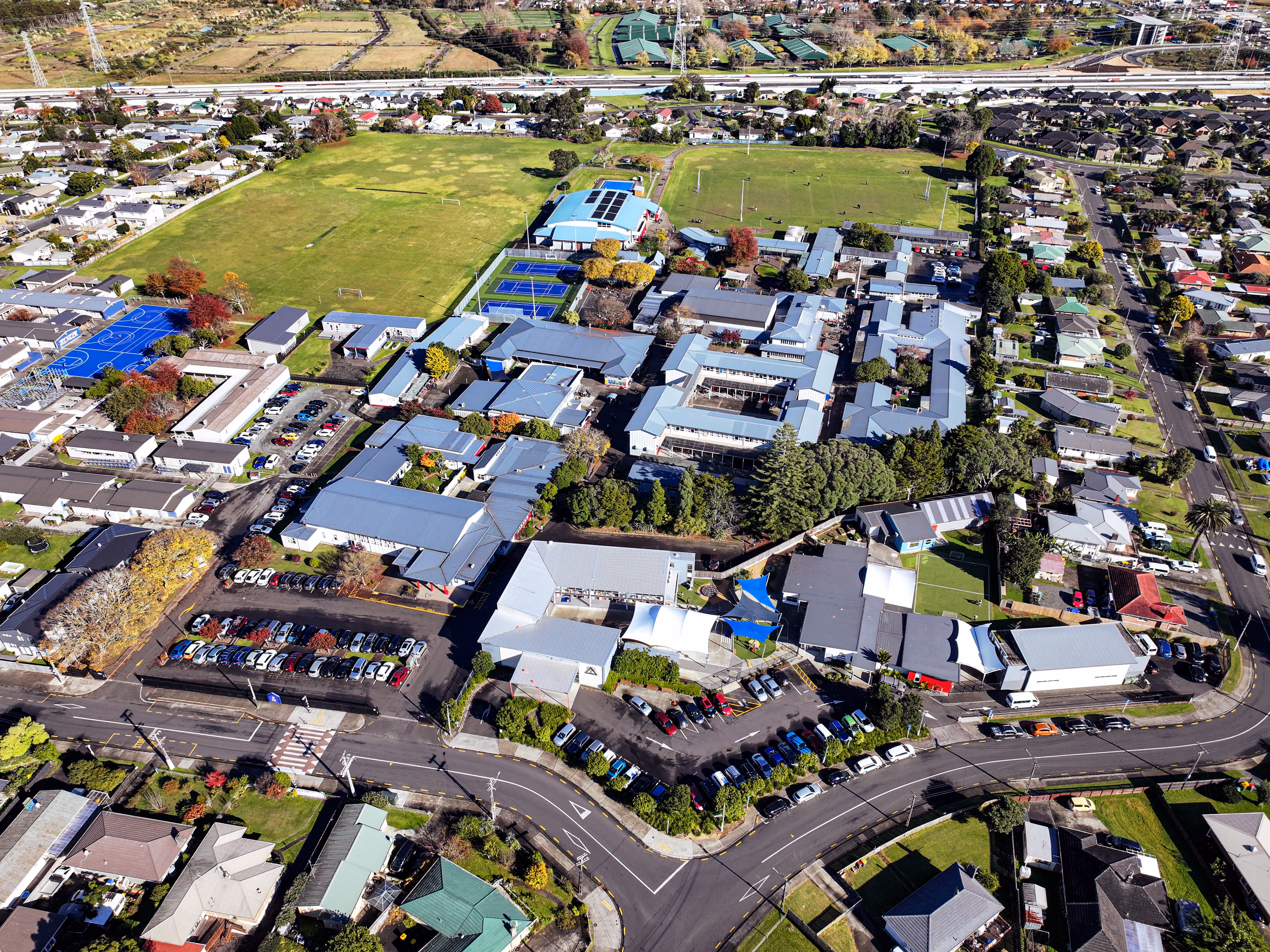Aerial view of the Rosehill College campus and playing fields