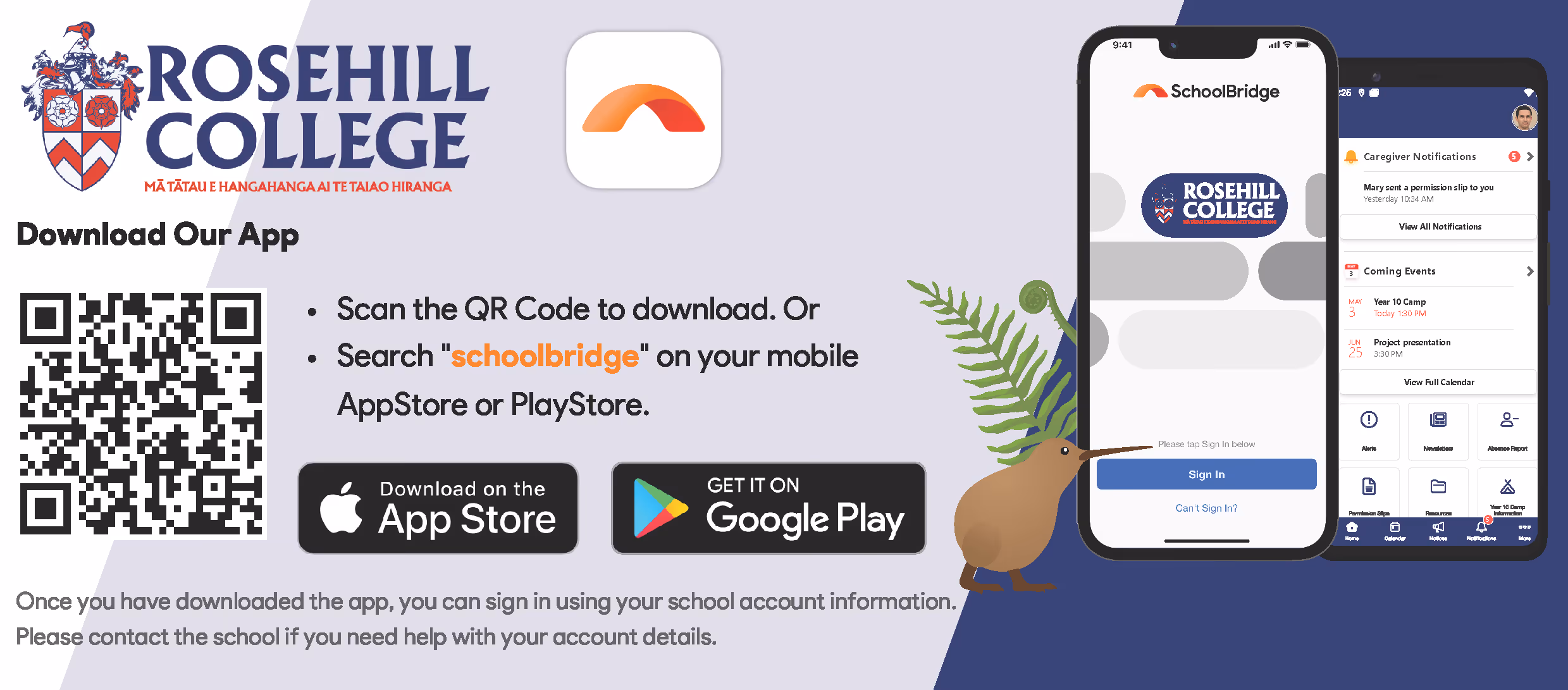 Rosehill College school app flyer